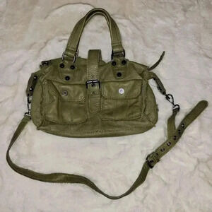 Linea Pelle Collection Italian Genuine Leather Handbag Satchel Olive Gre…